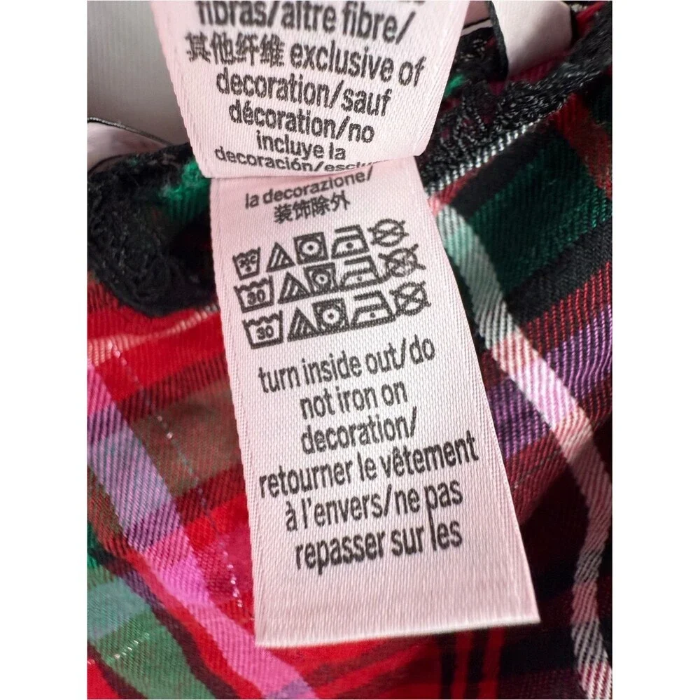 Victoria's Secret dress Red Plaid Satin Chemise with Green & Black Accents